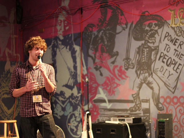 Self-described person and stand-up comedian Karl Hess performs at the Comedy & Burrito festivals Kickoff Show at SUB-Mission. Photo by Babak Haghighi