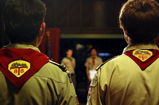 Scoutmaster Michael Dotson (left)  and Assistant Scoutmaster Andrew Dotson (right)  a father-son scoutmaster duo for the Boy Scout Troop 88 in San Francisco talk to the scouts during a meeting on Wednesday, Feb. 13, 2013 at the Forest Hill Clubhouse. Photo by Jessica Worthington / Xpress