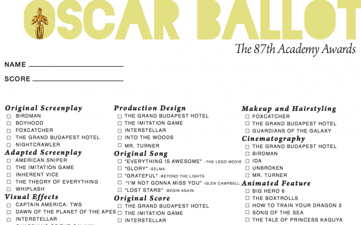 Having an Oscars party? Here's a ballot to follow along!