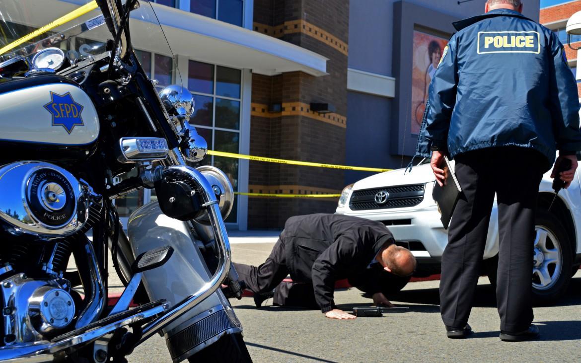 An elderly woman struck a mother and daughter in front of City Sports at the Stonestown Galleria on Wednesday afternoon in San Francisco on March 18, 2015. Photo by: Katie Lewellyn/ Xpress Magazine