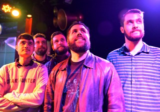 From left: Ricky Marasigan-keyboard, Zach Rice-guitar, Nick Redmond-vocals, Justin Vanegas-bass, and Jason Bolich-drums, who are band members of “Septacy,” pose for a portrait before their show at Monarch in San Francisco, Friday, Feb.19. (Photo/Qing Huang)