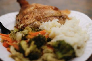 Theater major Cherokee White's lunch comprised of chicken, vegetable and potatoes.