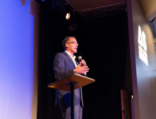James Forman speaks to guests at the Celebrating 50 Years of Project Rebound event in Jack Adams Hall at SF State on Thursday, Sept. 28, 2017. (Travis Wesley/Golden Gate Xpress)