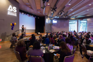 Trina Thompson speaks to guests at the Celebrating 50 Years of Project Rebound event in Jack Adams Hall at SF State on Thursday, Sept. 28, 2017. (Travis Wesley/Golden Gate Xpress)