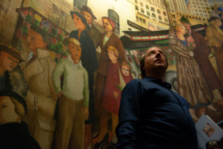 John Golinger chair and founder of protect Coit Tower looks up at the murals in the second floor inside the tower in San Francisco. People don't get easy access to the second floor due to the walls not having any barriers to protect them from damages. on Monday, Oct. 29, 2018. (David Rodriguez/Xpress Magazine)