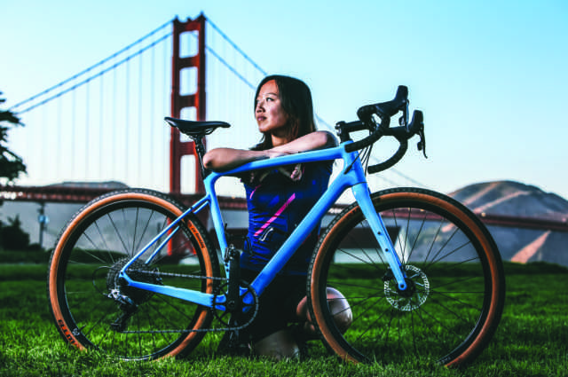 Alice Thiu poses for a portrait with her custom-made bike from her bicycle company THESIS at Crissy Field in San Francisco, Calif. on Friday, October 12th, 2018. (Mira Laing)