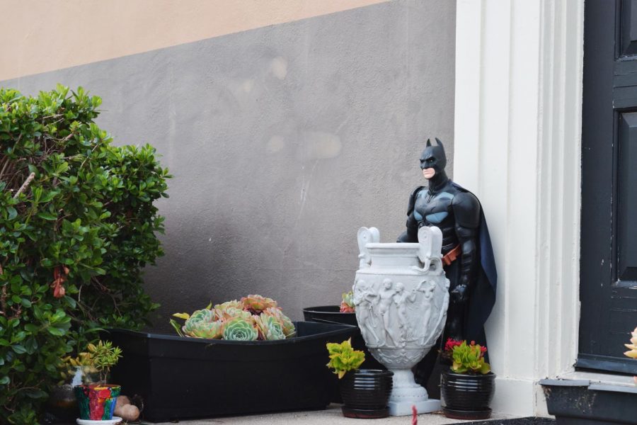 Batman watches over the front door.