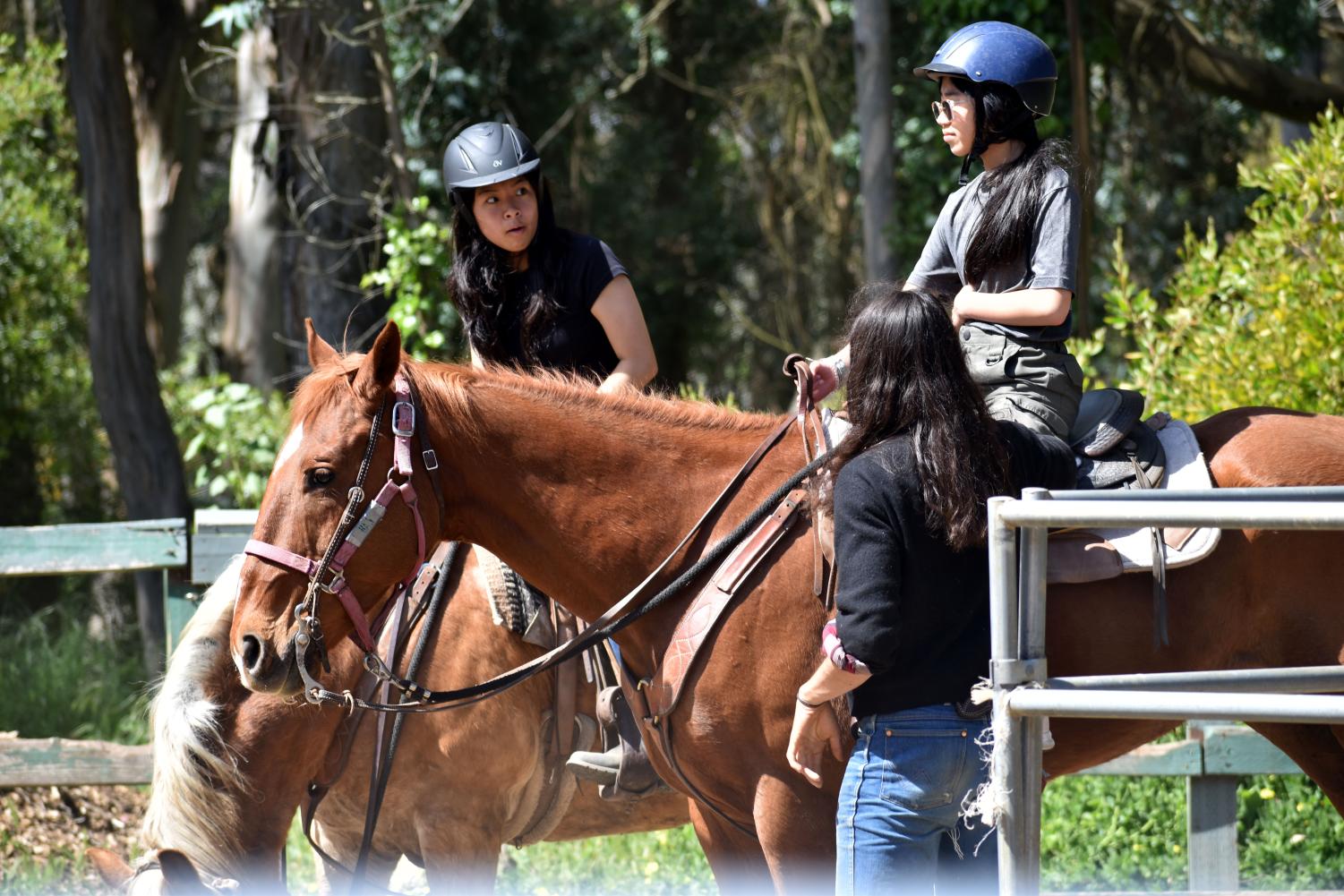 Claire helps get the next group ready for their ride at Chaparral Ranch at Golden Gate Park in San Francisco CA., Saturday, April 22, 2023. (Chris Myers / Xpress Magazine)