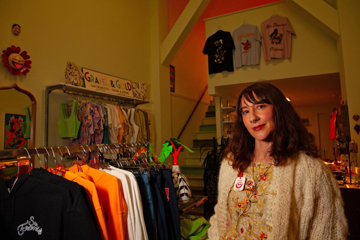 Morgan Rossi poses for a portrait at Happy House in San Francisco, Calif. on Sept. 20, 2024. Happy House specializes in showcasing and selling artists' work.(Jesus Arriaga / Xpress Magazine)