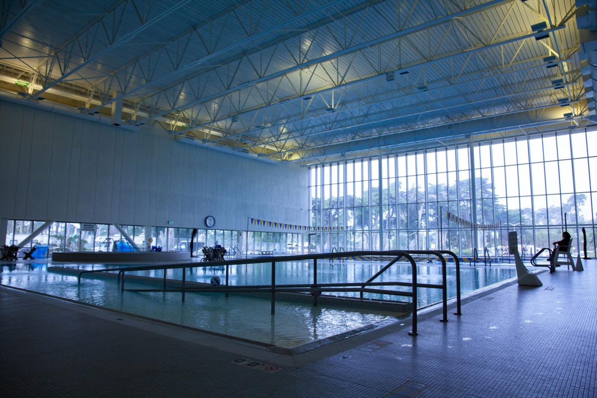 Mashouf Wellness Center Natatorium at Mashouf Wellness Center on Friday, Dec. 20, 2024. MWC is certified LEED (Leadership in Energy and Environmental Design) Platinum, the highest score in the point-based rating system developed by the United States Green Building Council for sustainable green buildings. (Jesus Arriaga / Xpress Magazine)