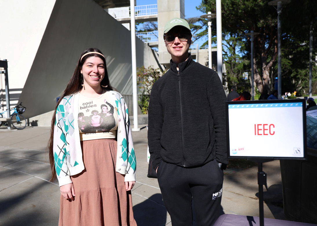 Bahar Karakucuk (left), the domestic president of the IEEC, and Thorn Horwell (right), the international president of the IEEC, pose for a photo at the IEEC Study Abroad Fair in Malcolm X Plaza on Wednesday, Feb. 5, 2025. (Braelyn Furse / Xpress Magazine)