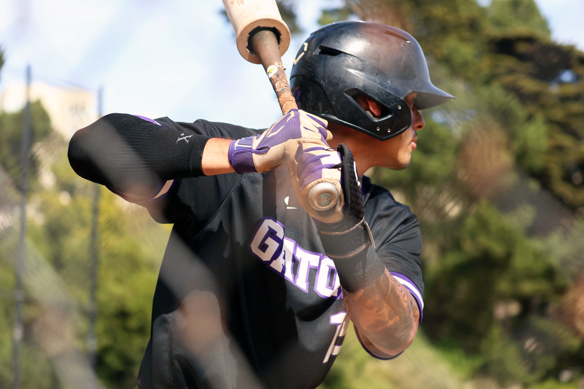 Stephen Espinoza prepares to be at bat during a game agains the Cal Poly Pomona Broncos at Maloney Field. (Braelyn Furse / Xpress Magazine)