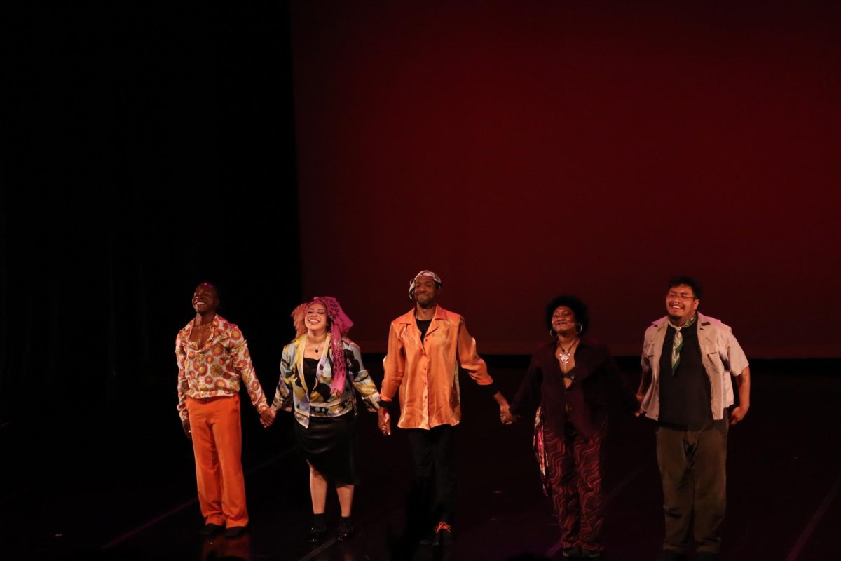 Alicia “Acacia Sol” Davis, More’ Hicks, Christopher “Mayhem” Martinez, Jared “Izy” Mathis and Jeremiah Sheppert perform “Je Te Veux” at the Here and Now Black Choreographers Festival. (Eliza Arthur / Xpress Magazine)